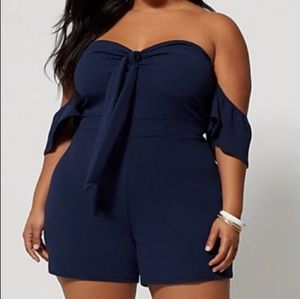 Navy off the shoulder romper